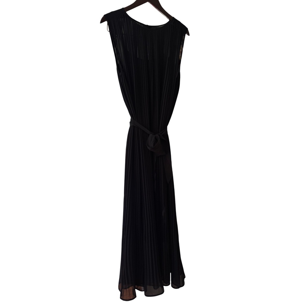 Banana Republic Black Pleated Sleeveless Maxi Dress with Belt Womens Size M‎
